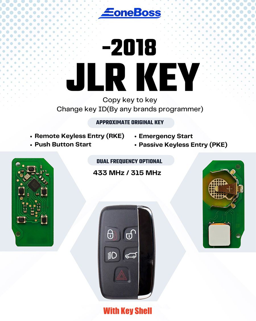 EONEBOSS JLR Key PCB with Key Shell for 2015-2018 Jaguar Land Rover Frequency: 315MHz / 433MHZ