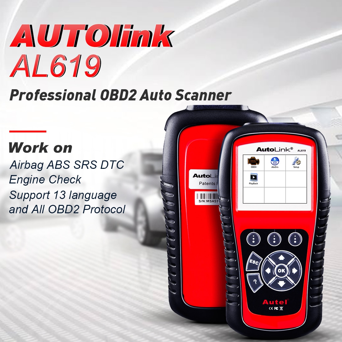 100% Original Autel AutoLink AL619 OBDII CAN ABS And SRS