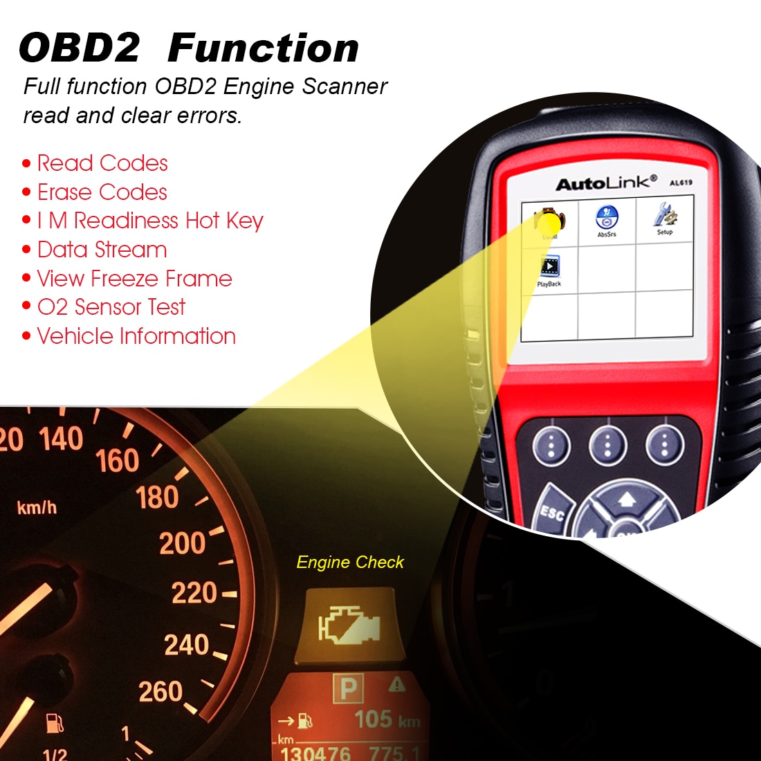 100% Original Autel AutoLink AL619 OBDII CAN ABS And SRS