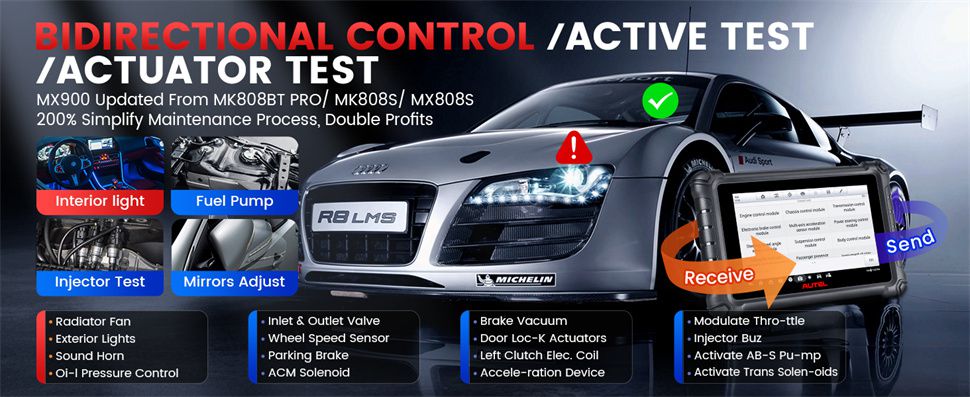 Autel MaxiCheck MX900 OBD2 All System Diagnostic Scanner, Bi-Directional Control, DoIP/CAN FD, Read/Clear Code, 40+ Service, Upgrade of MK808/MX808