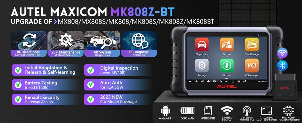 Autel MaxiCOM MK808Z-BT Bi-Directional Diagnostic Scanner 