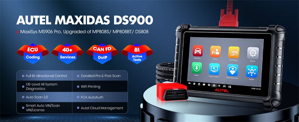 AUTEL MaxiDAS DS900 Diagnostic Scanne Support ECU Coding Pre & Post Scan Scan VIN DoIP CAN FD Protocol WIFI Print Upgraded Ver. Of DS808 DS808K