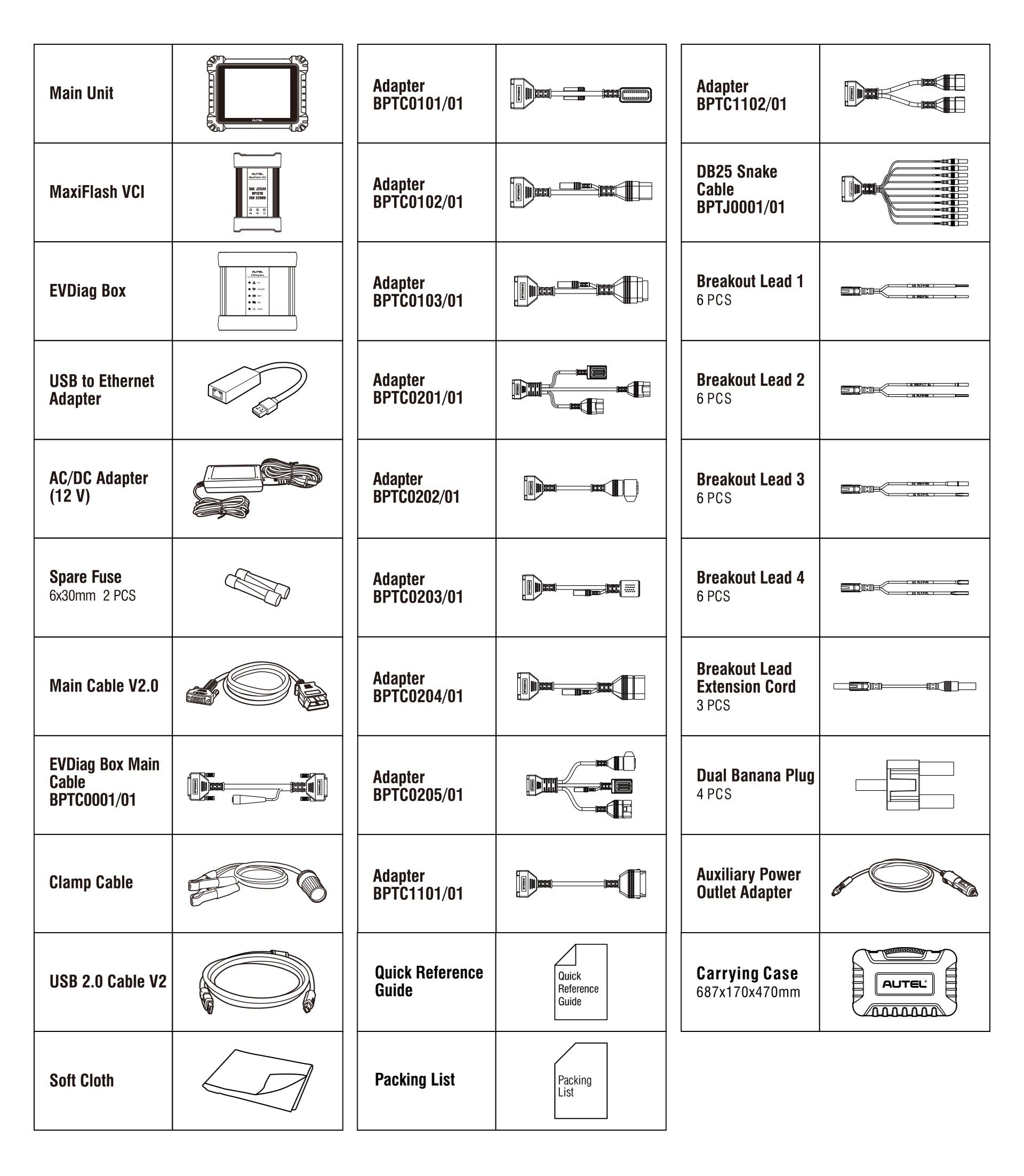 Autel Maxisys MS909EV Package List