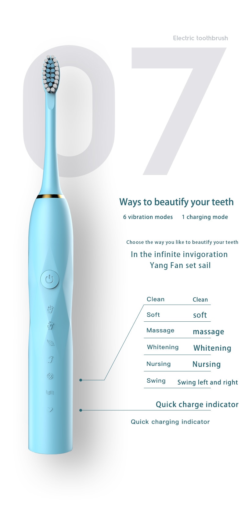 Electric Toothbrush Sonic 6-speed Adult Household Soft H