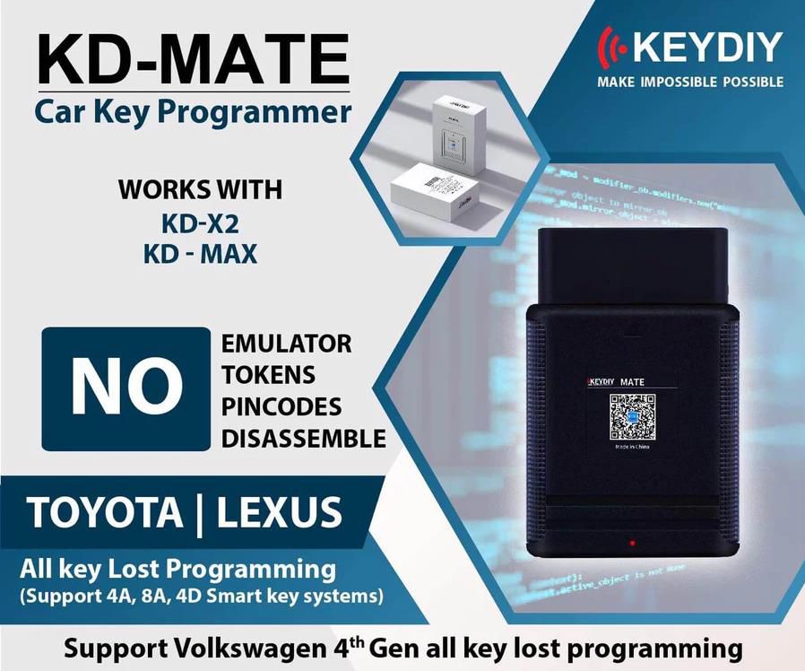 KEYDIY KD-MATE Key Programming Device Work with KD-X2 and KD-MAX For Toyota Smart Key Programming All Keys Lost