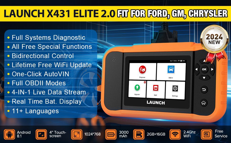 LAUNCH Creader Elite 2.0 FGC Full System Diagnostic Bi-Directional Scan Scanner for Ford GM Chrysler