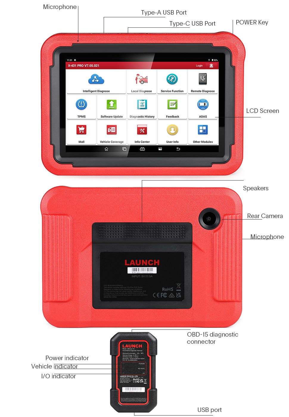 Specifications of the Launch X-431 PROS V5.0 Diagnostic Tool