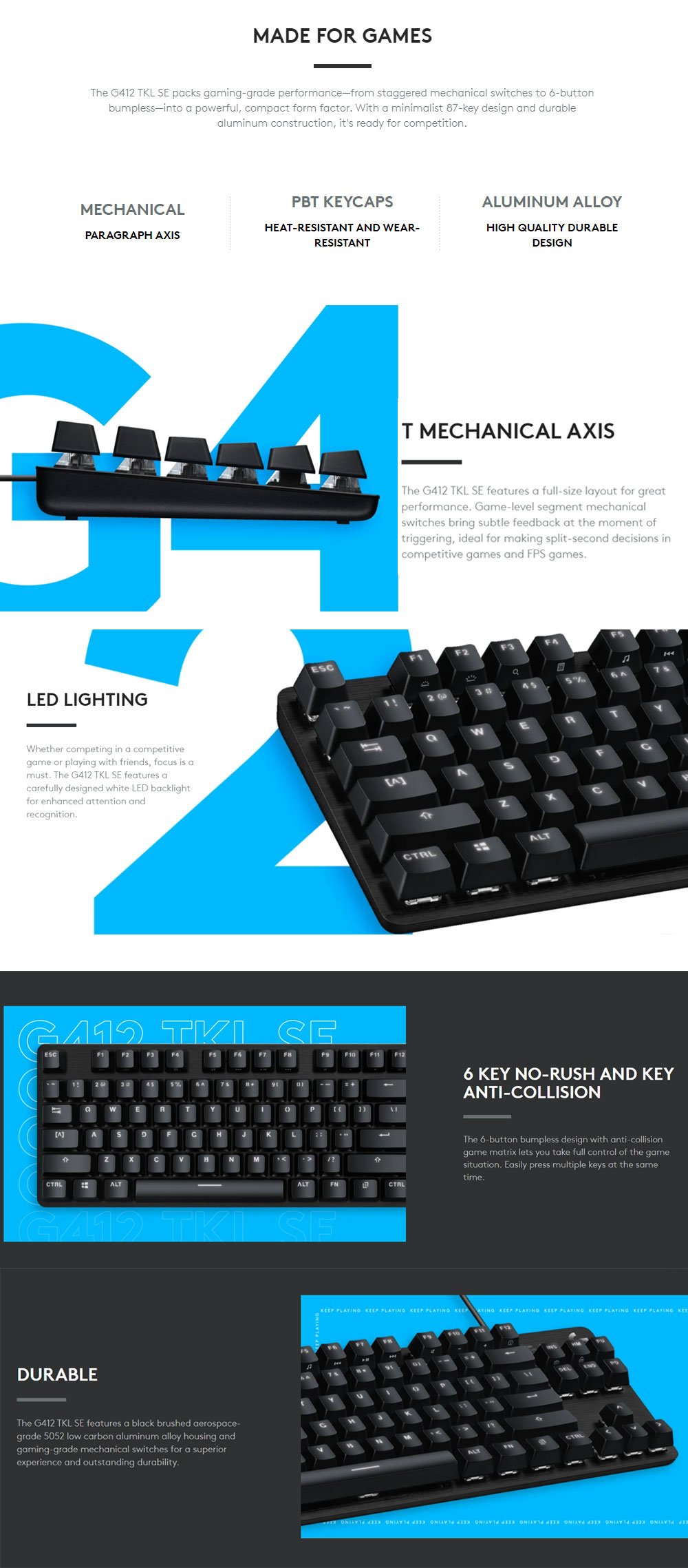 Logitech G412 TKL SE Mechanical Gaming Keyboard Wired Ga