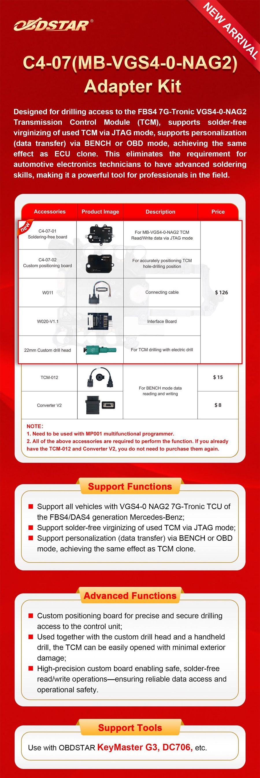 OBDSTAR C4-07(MB-VGS4-0-NAG2) Adapter Kit Full Configuration Included TCM-012 and Converter V2 Adapter 