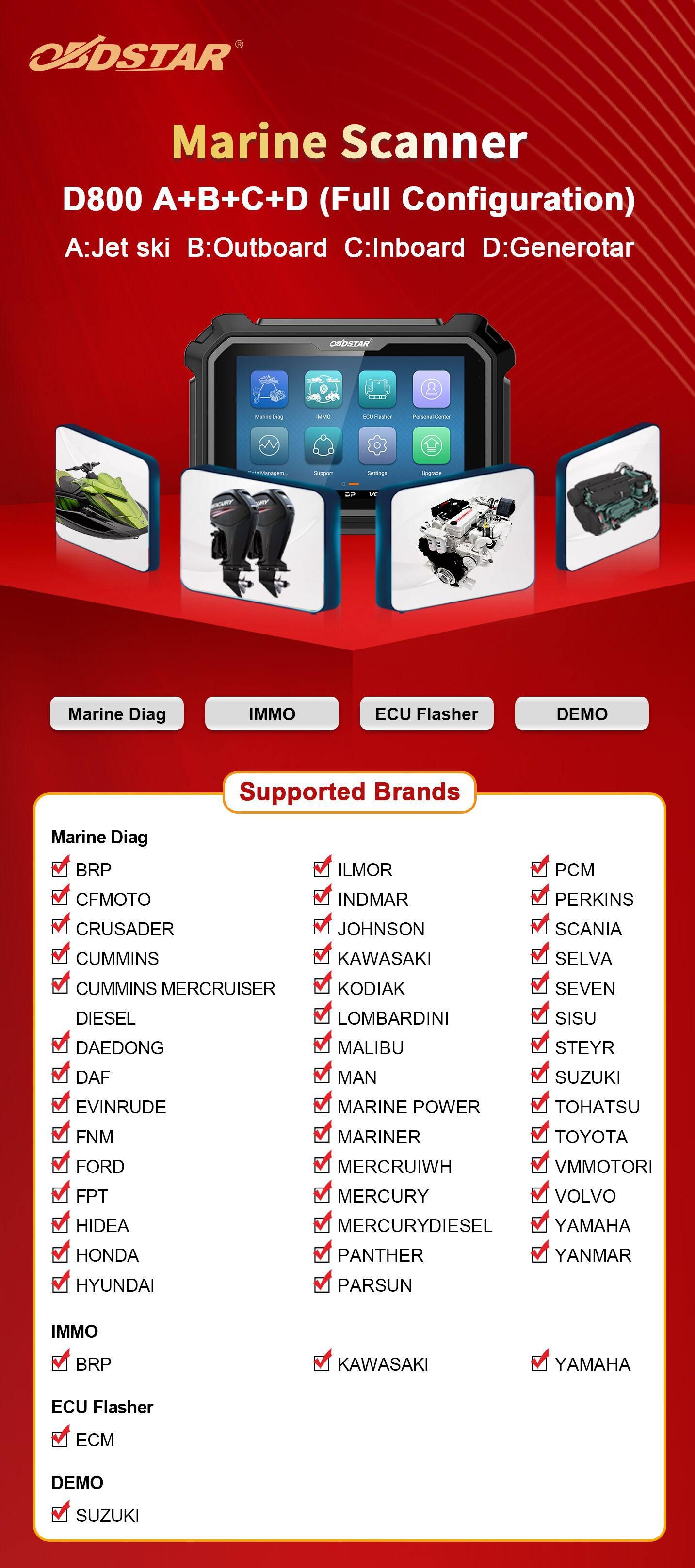 OBDSTAR D800 A+B+C+D Full Configuration Marine Diagnostic Tool for Jet Ski / Outboard / Inboard / Generator