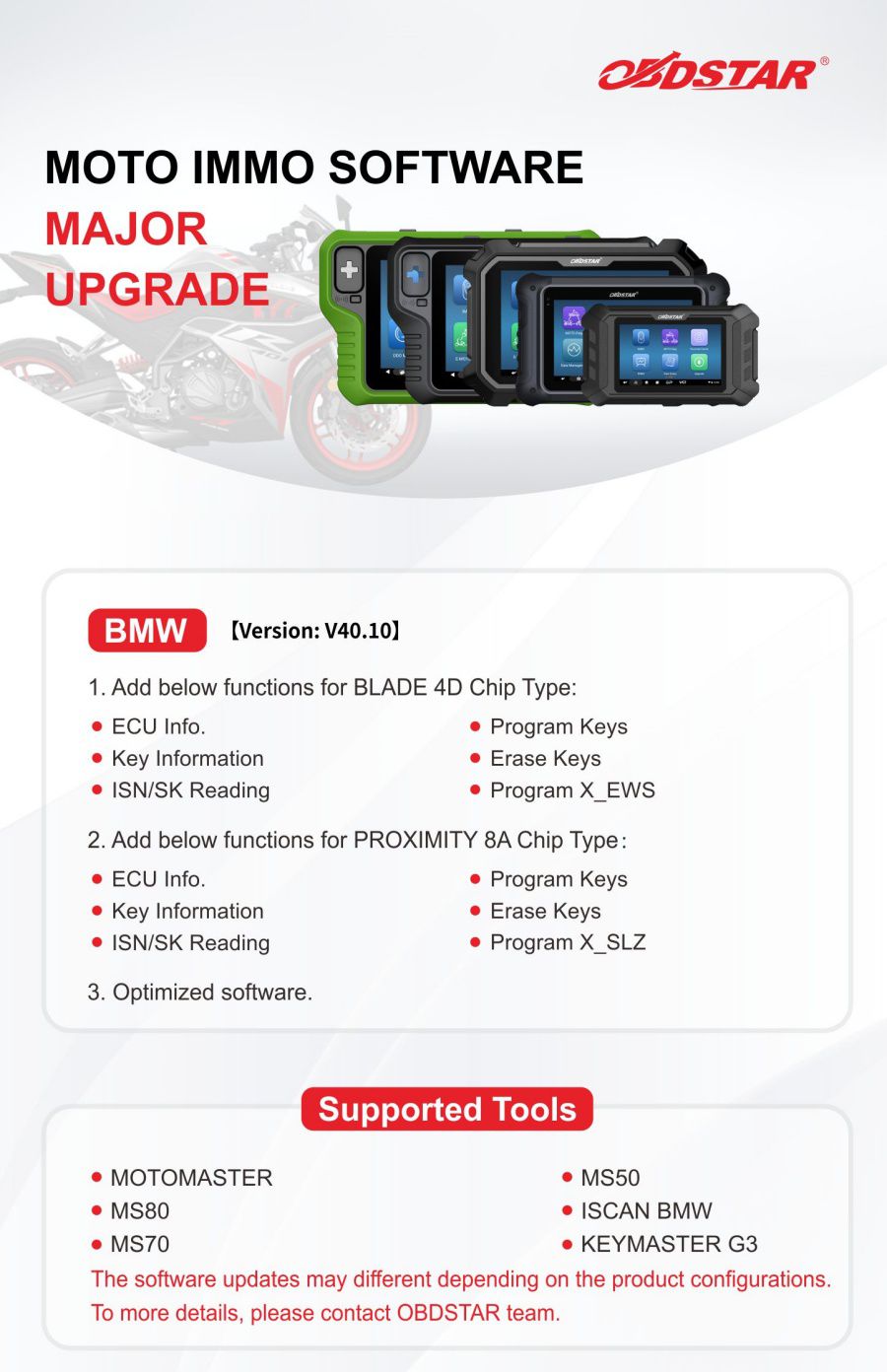 MOTO IMMO SOFTWARE MAJOR UPGRADE