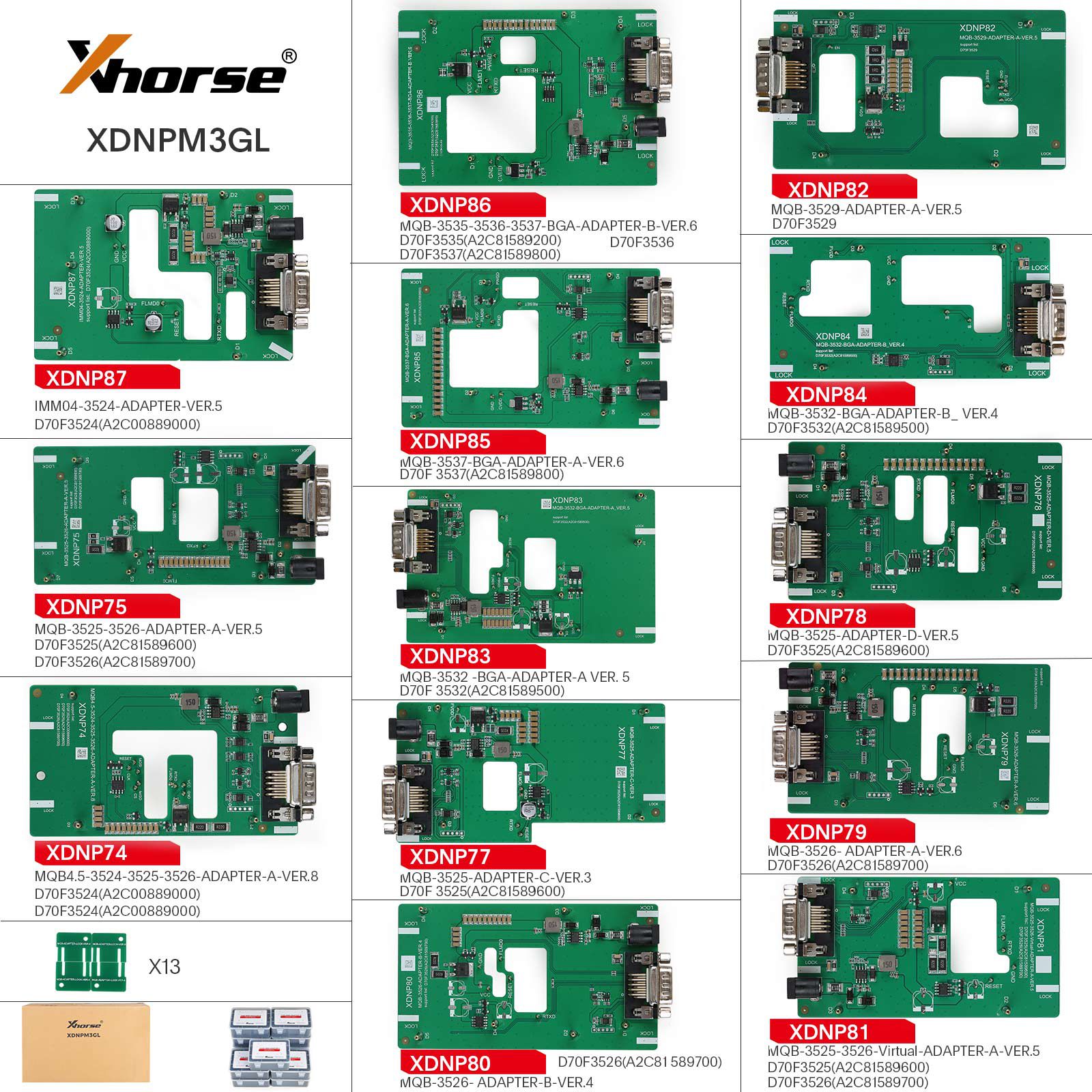 Xhorse MQB48 No Disassembly No Soldering Adapter 13 Full Set XDNPM3GL
