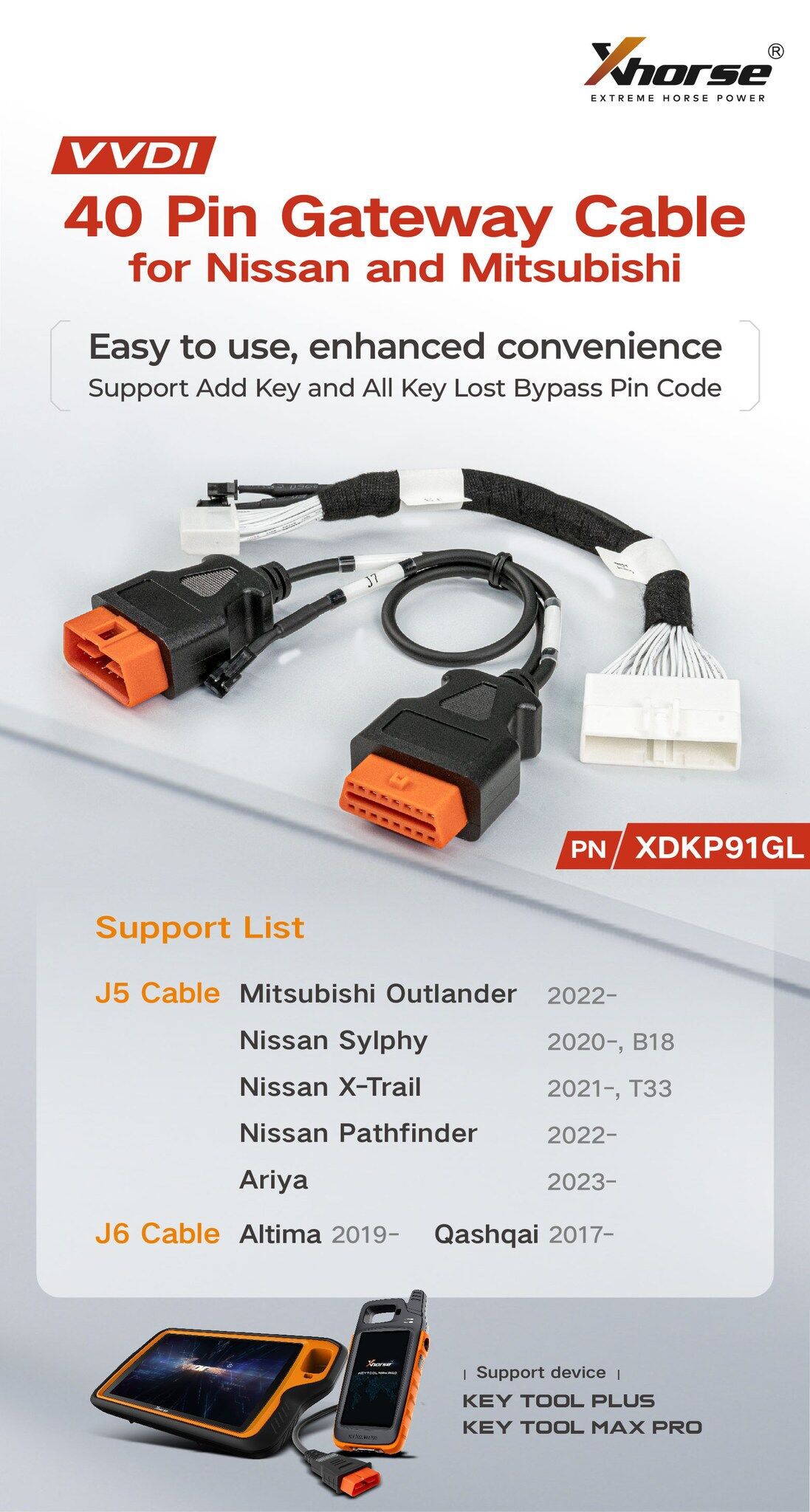 Xhorse VVDI XDKP91GL 40 Pin Gateway Cable for Nissan Mitsubishi