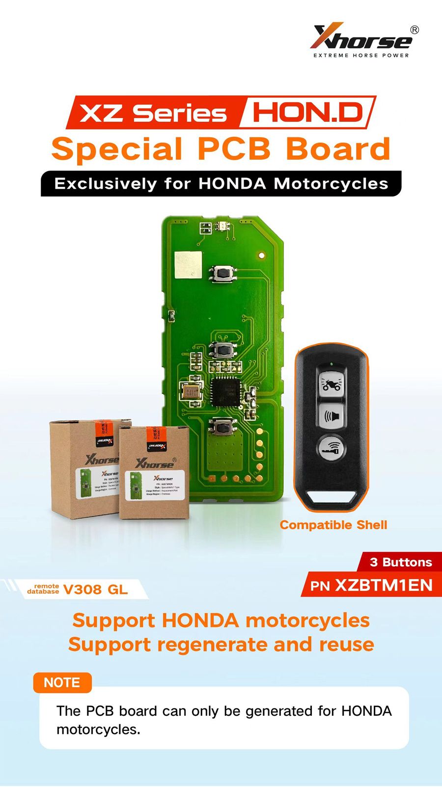 XHORSE XZBTM1EN Special PCB Board Exclusively for HONDA Motorcycles 5pcs/lot