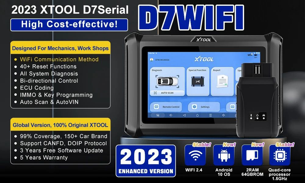 XTOOL D7W D7WIFI Bi-directional All Systems Diagnostic & Key Programmer Support ECU Coding CAN FD & DOIP 40+ Services