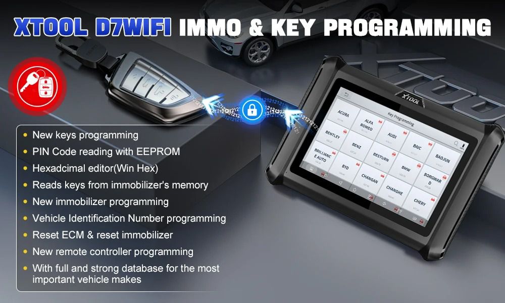 XTOOL D7W D7WIFI Bi-directional All Systems Diagnostic & Key Programmer Support ECU Coding CAN FD & DOIP 40+ Services