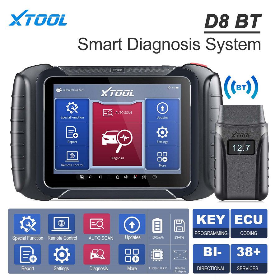 XTOOL D8BT Full System Diagnostic Tool Active Test With 38 Service Functions ECU Coding Support CAN FD